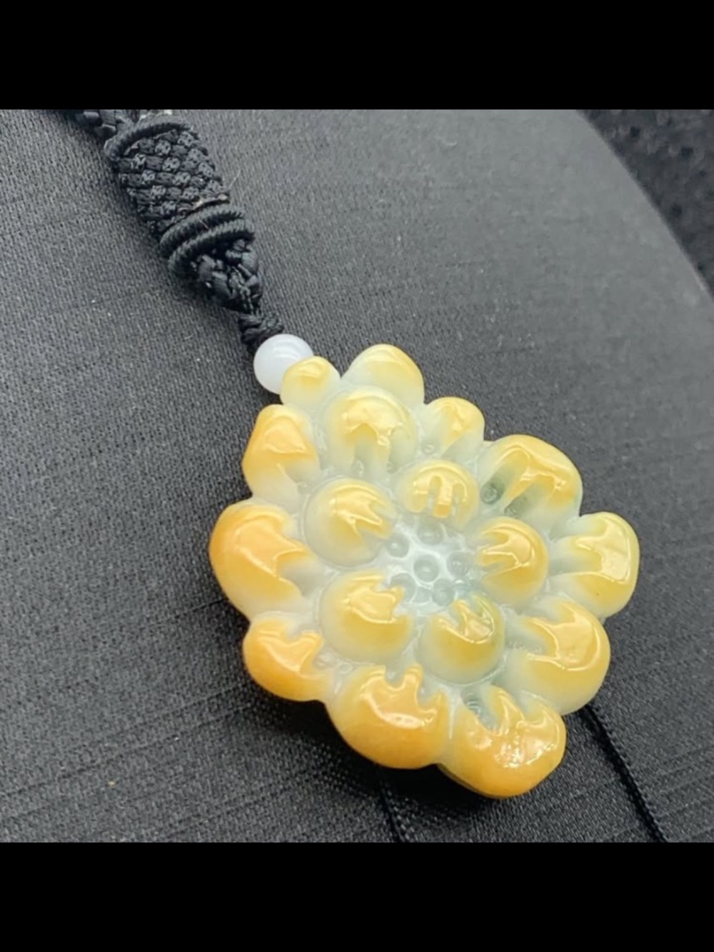 Certificate Jadeite Jade Hand Carved Yellow Pendant Flower necklace
